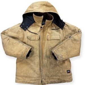 Tough Duck Antartica Work Jacket Men's XL Tan Lined Quilted Zip Up Canvas Hooded